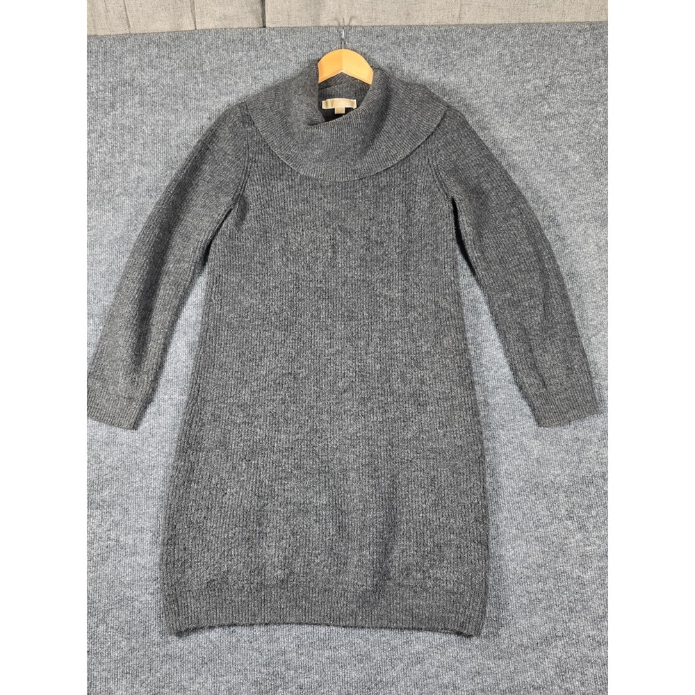 MICHAEL KORS Cowl Neck Ribbed‎ Knit Sweater Dress Gray Long Sleeve Women's M